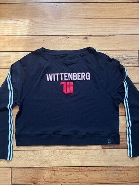 Under Armour Black Long-Sleeve Crop Top with White Stripe and Red Logo